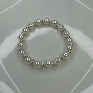 White Pearl Beaded Bracelet | Classic Stretch Bracelet | Handmade Jewelry